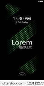 Modern Lock Screen for Mobile Apps. Vector Illustration.  green color