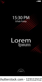 Modern Lock Screen for Mobile Apps. Vector Illustration. red color
