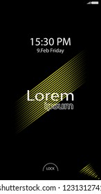 Modern Lock Screen for Mobile Apps. Vector Illustration. Color yellow or gold