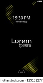 Modern Lock Screen for Mobile Apps. Vector Illustration. Color yellow or gold