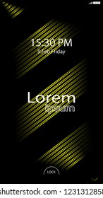 Modern Lock Screen for Mobile Apps. Vector Illustration. Color yellow or gold
