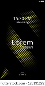 Modern Lock Screen for Mobile Apps. Vector Illustration. Color yellow or gold