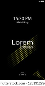 Modern Lock Screen for Mobile Apps. Vector Illustration. Color yellow or gold