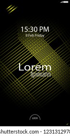 Modern Lock Screen for Mobile Apps. Vector Illustration. Color yellow or gold