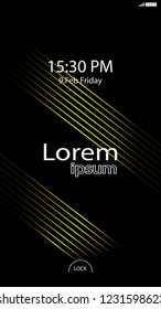 Modern Lock Screen for Mobile Apps. Vector Illustration.  yellow color