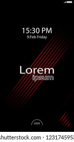 Modern Lock Screen for Mobile Apps. Vector Illustration. red color
