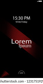 Modern Lock Screen for Mobile Apps. Vector Illustration. red color