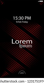 Modern Lock Screen for Mobile Apps. Vector Illustration. red color