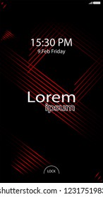 Modern Lock Screen for Mobile Apps. Vector Illustration. red color