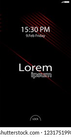 Modern Lock Screen for Mobile Apps. Vector Illustration. red color