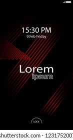 Modern Lock Screen for Mobile Apps. Vector Illustration. red color