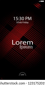 Modern Lock Screen for Mobile Apps. Vector Illustration. red color