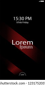 Modern Lock Screen for Mobile Apps. Vector Illustration. red color
