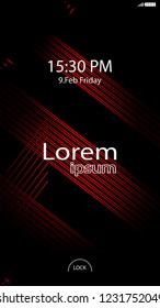 Modern Lock Screen for Mobile Apps. Vector Illustration. red color