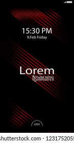 Modern Lock Screen for Mobile Apps. Vector Illustration. red color