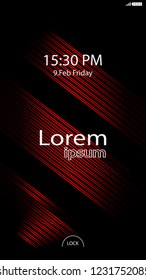 Modern Lock Screen for Mobile Apps. Vector Illustration. red color