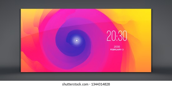 Modern lock screen for mobile apps. Abstract background with dynamic effect. Motion vector Illustration. Trendy gradients. Rotation and swirling movement. 