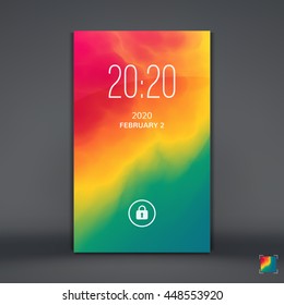 Pantalla moderna de bloqueo para aplicaciones móviles. Papel de escritorio móvil. Ilustración vectorial.