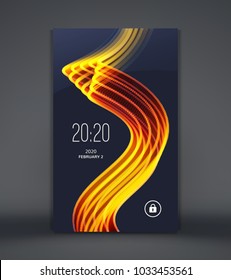 Modern lock screen for smartphone. Mobile application interface design. Wavy background with motion effect. Abstract vector illustration. 