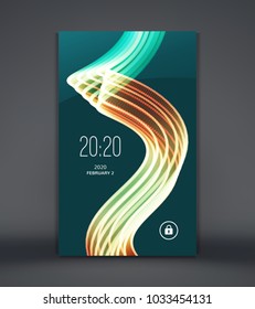 Modern lock screen for smartphone. Mobile application interface design. Wavy background with motion effect. Abstract vector illustration. 