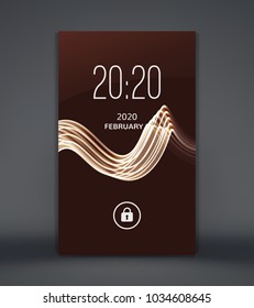 Modern lock screen for smartphone. Mobile application interface design. Wavy background with motion effect. Abstract vector illustration. 
