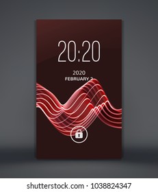 Modern lock screen for smartphone. Mobile application interface design. Wavy background with motion effect. Abstract vector illustration.