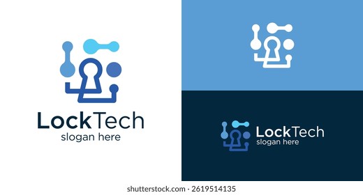Modelo moderno de logotipo técnico de bloqueio. Buraco de chave com conexão ponto design logotipo ilustração vetor.