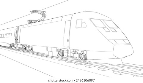  ilustración 3d moderna del símbolo del esbozo de locomotora