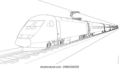  ilustración 3d moderna del símbolo del esbozo de locomotora