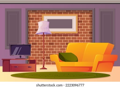 Modern loft living room cozy interior furniture house concept. Vector graphic design element illustration