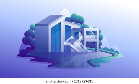 Modern loft villa with two floors. Real estate concept isolated logo.