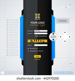 Modern login form template. Futuristic techno business style. Useful for annual reports, presentations and advertising.