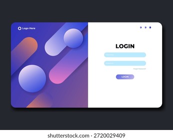 Modelo moderno de design de interface de usuário de página de logon com fundo geométrico abstrato, roxo e laranja Gradiente 3D Shapes Interface para acesso do usuário, IU da Web minimalista Design Elemento Vetor Ilustração