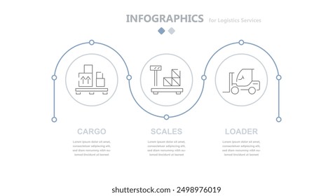 Infografías circulares logísticas modernas que reflejan símbolos logísticos como carga en palets, carga pesada en balanzas, cargador. EPS 10