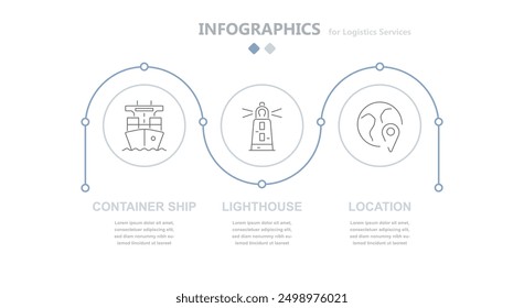 Modern logistic circular infographics reflecting logistic symbols such as container ship, lighthouse, location. EPS 10