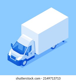 Modern logistic van courier delivery goods automobile isometric vector illustration. Cargo container freight express shipment commercial service isolated. Global communication design