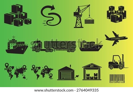 Modern logistics and global shipping icons collection isolated