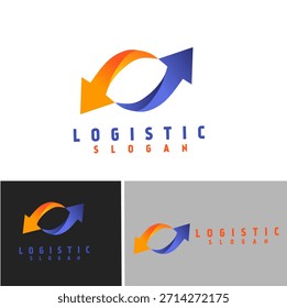 Modern logistics logo featuring two dynamic arrows forming a circular flow, symbolizing fast delivery, connectivity, and global supply chain movement in blue and orange tones