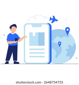 Una escena logística moderna con herramientas de seguimiento de envíos globales y teléfonos inteligentes para gestionar las operaciones de entrega