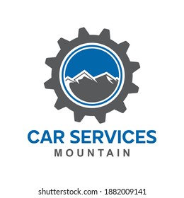 Modern logo for auto repair company in mountainous area.