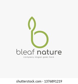 Modern logo B combine with leaf. Initial Letter B Eco nature design template isolated on white background.