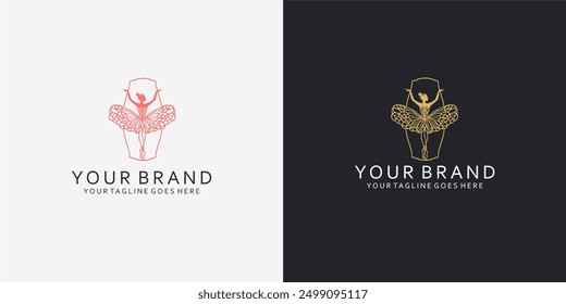 The modern logo of a ballet dancer with dynamic line elements gives an elegant impression