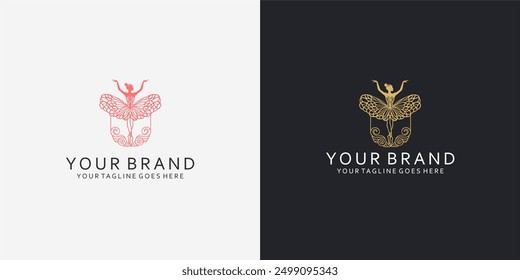 The modern logo of a ballet dancer with dynamic line elements gives an elegant impression