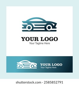 Modern Logo with Blue outlined car with white wheels.
