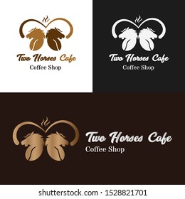 Modern logo cafe with two horses coffee art