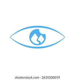 A modern logo cleverly integrates an eye shape with stylized mountains and a rising sun or moon. The blue and white palette suggests clarity, vision, and possibly nature or exploration