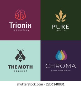 MODERN LOGO COLLECTION can be used for creating businesses for  IT Startups, Tech Firms, CBD and THC Stores, Apparel Businesses, Wear Brands, Pre-Press, and Printing Companies 