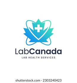 Modern logo combination of atomic reaction, maple and health cross. It is suitable for use for the Canada Health Lab logo.