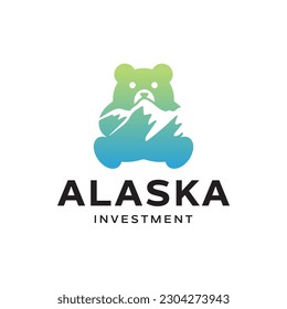 Modern logo combination of bear and mountains. It is suitable for use as an investment logo in Alaska.