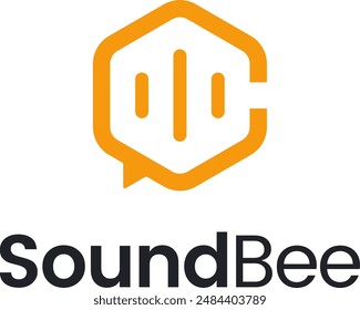 Un logotipo moderno de una combinación de casas de abejas y burbujas de conversación.